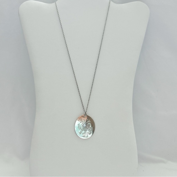 Statement Engraved Dragon Signed Sterling Silver Necklace - Picture 4 of 10